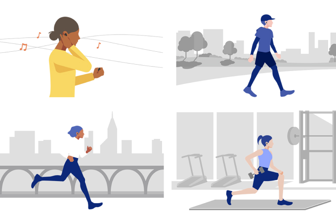 Collage of illustrations showing people listening to music engaged in various outdoor activities