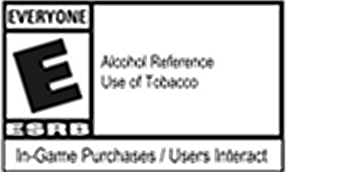 Rated E for Everyone Logo, Alcohol Reference and Use of Tobacco warnings