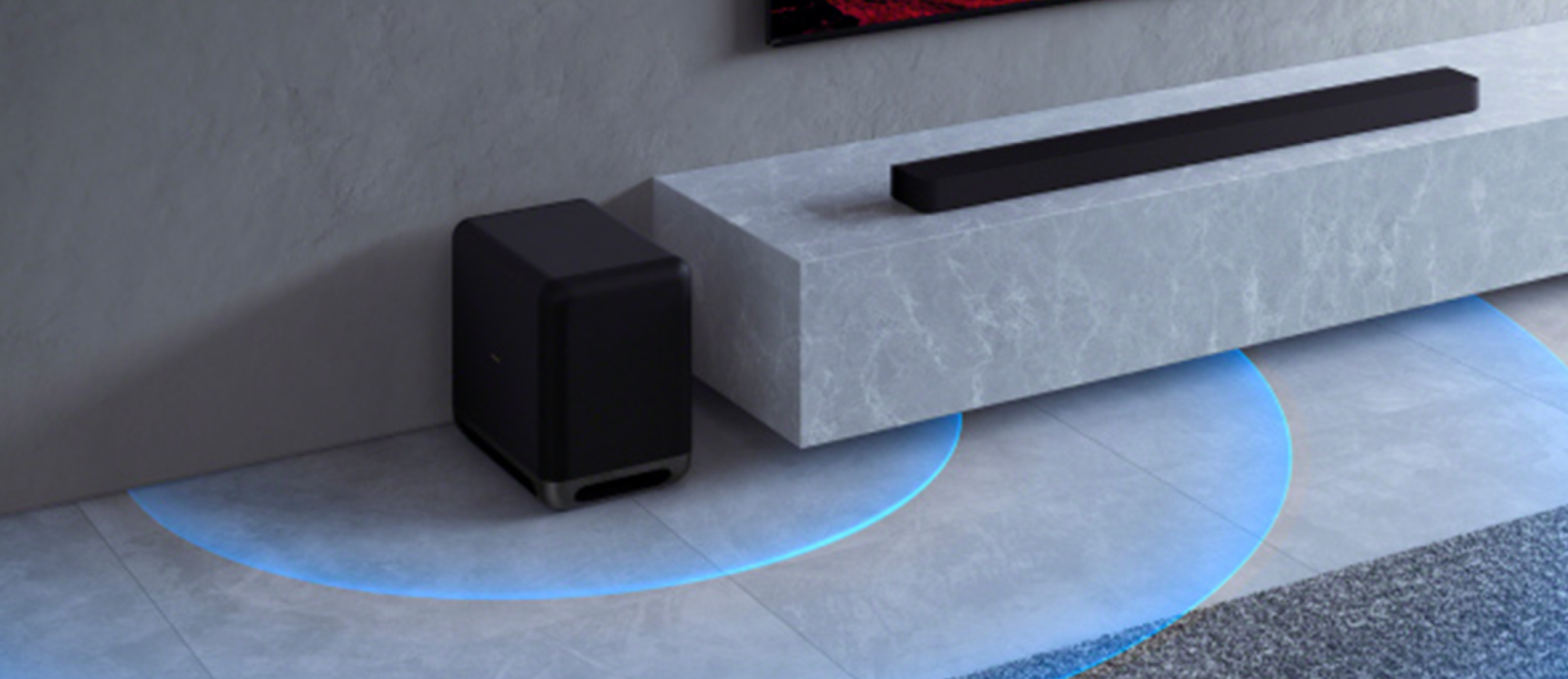 Image of soundbar next to subwoofer.