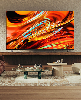 BRAVIA 7 II TV on its Mirage Stand displayed in a modern living room