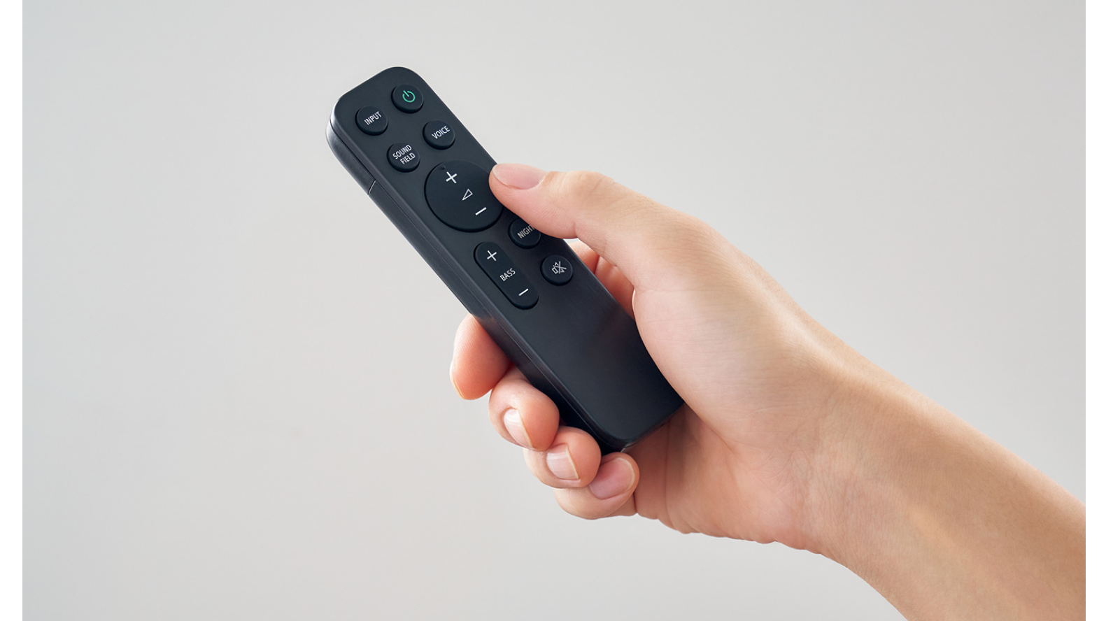 Image of hand holding remote.