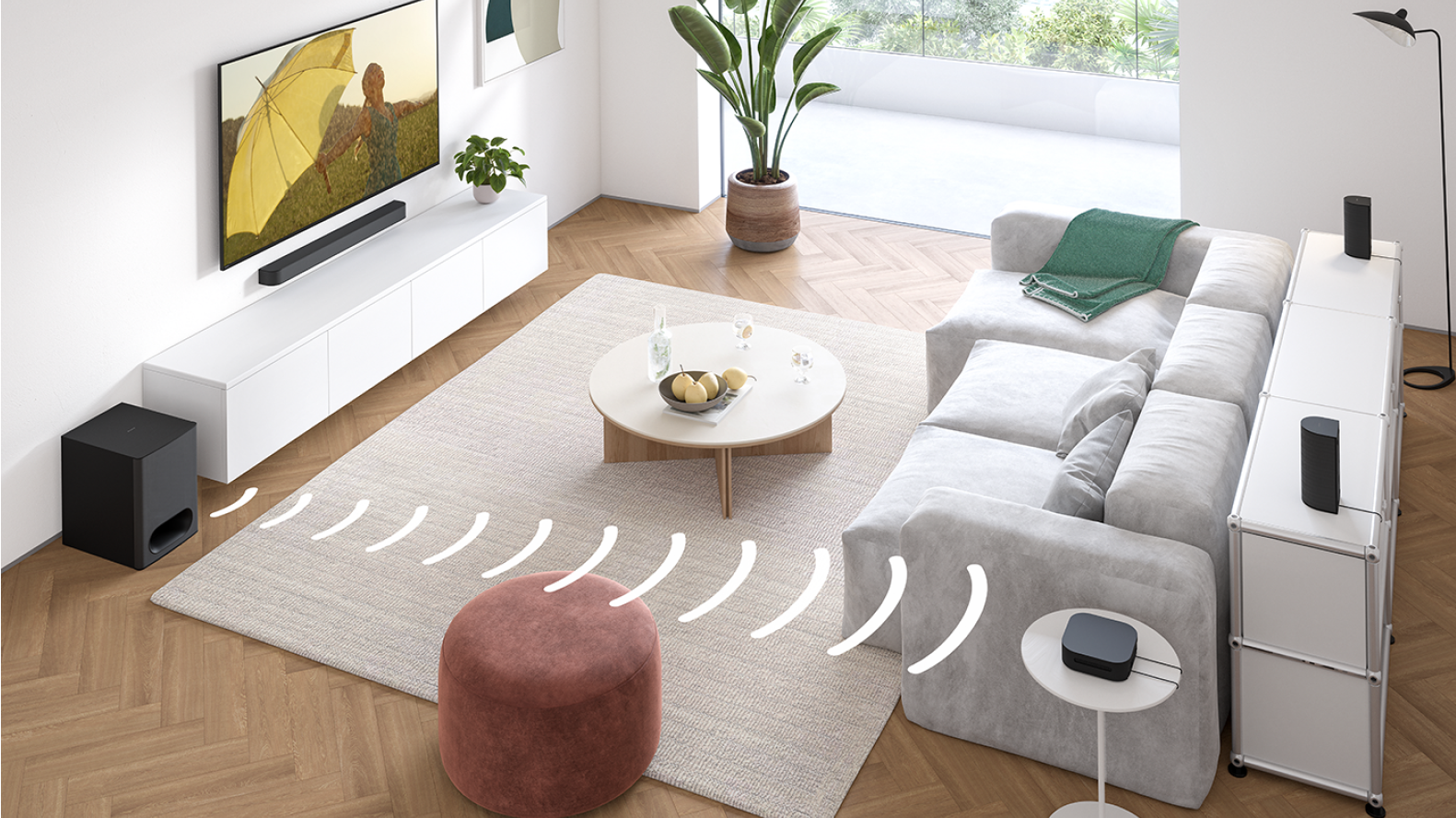 Image showing wireless connection between items in System 6.