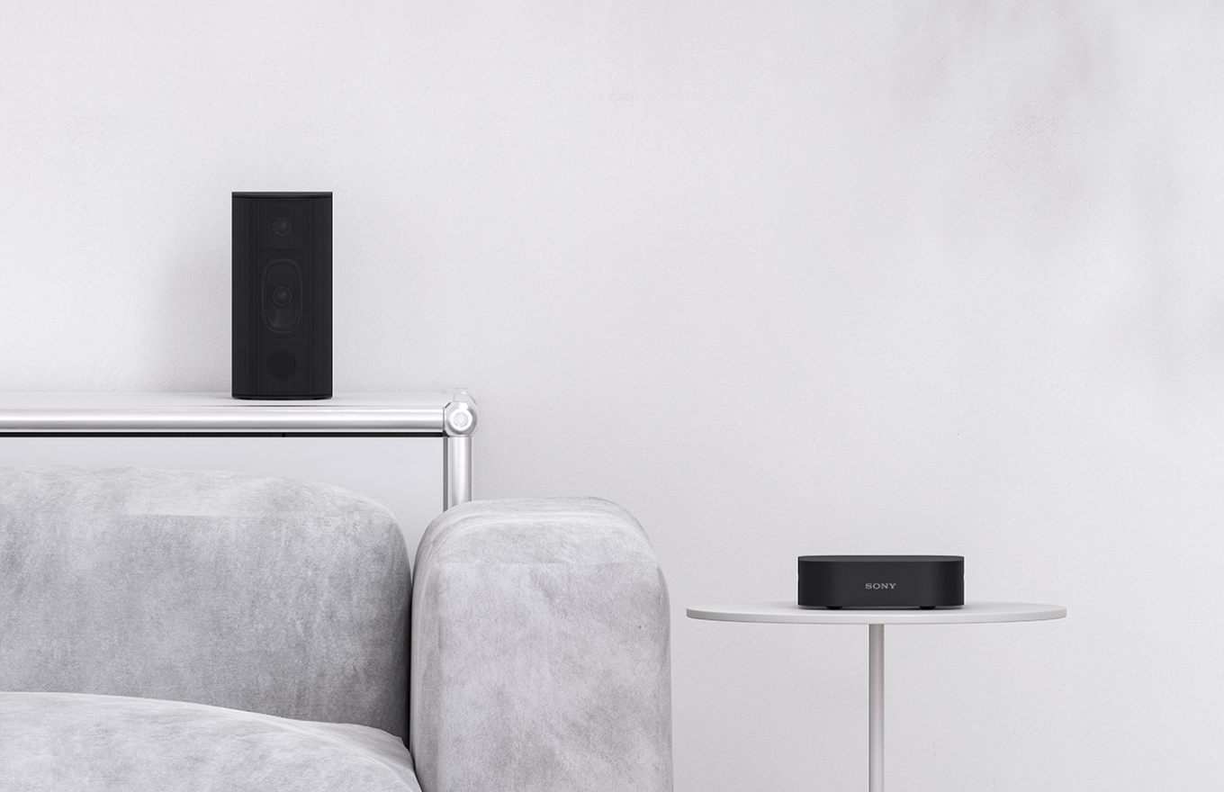 Image of speakers on tables.