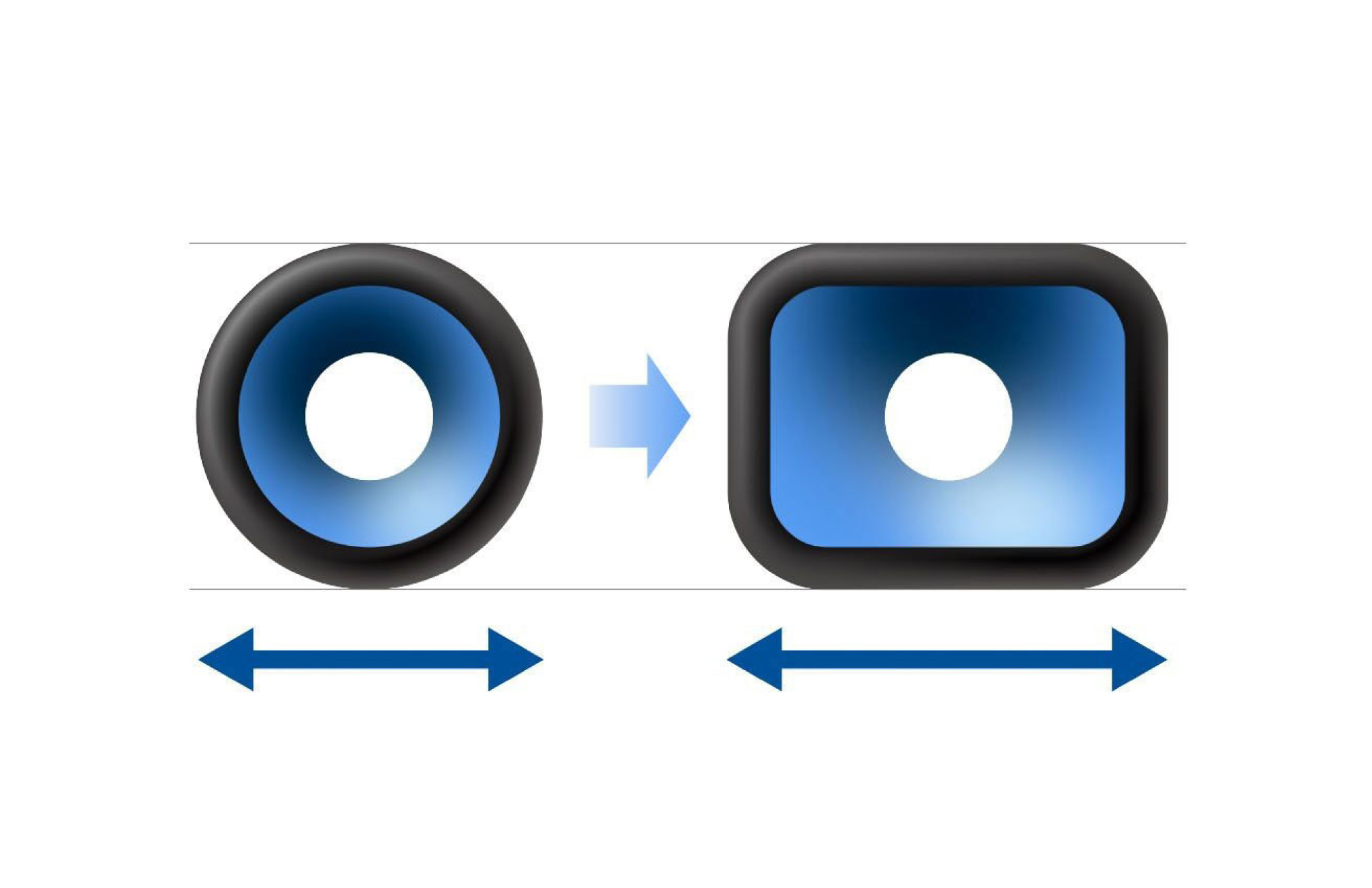Diagram of the non-circular diaphragm and a conventional circular diagram.