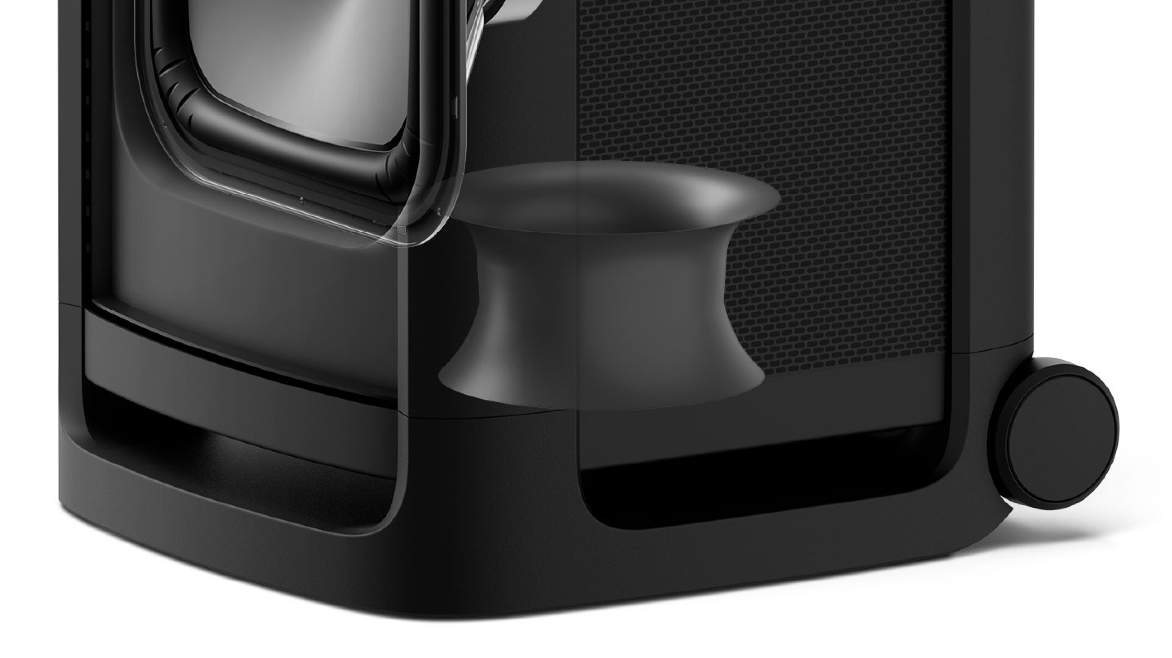 A zoomed in image of the bottom of the TOWER 9AC speaker showing the internal location of the ULT duct