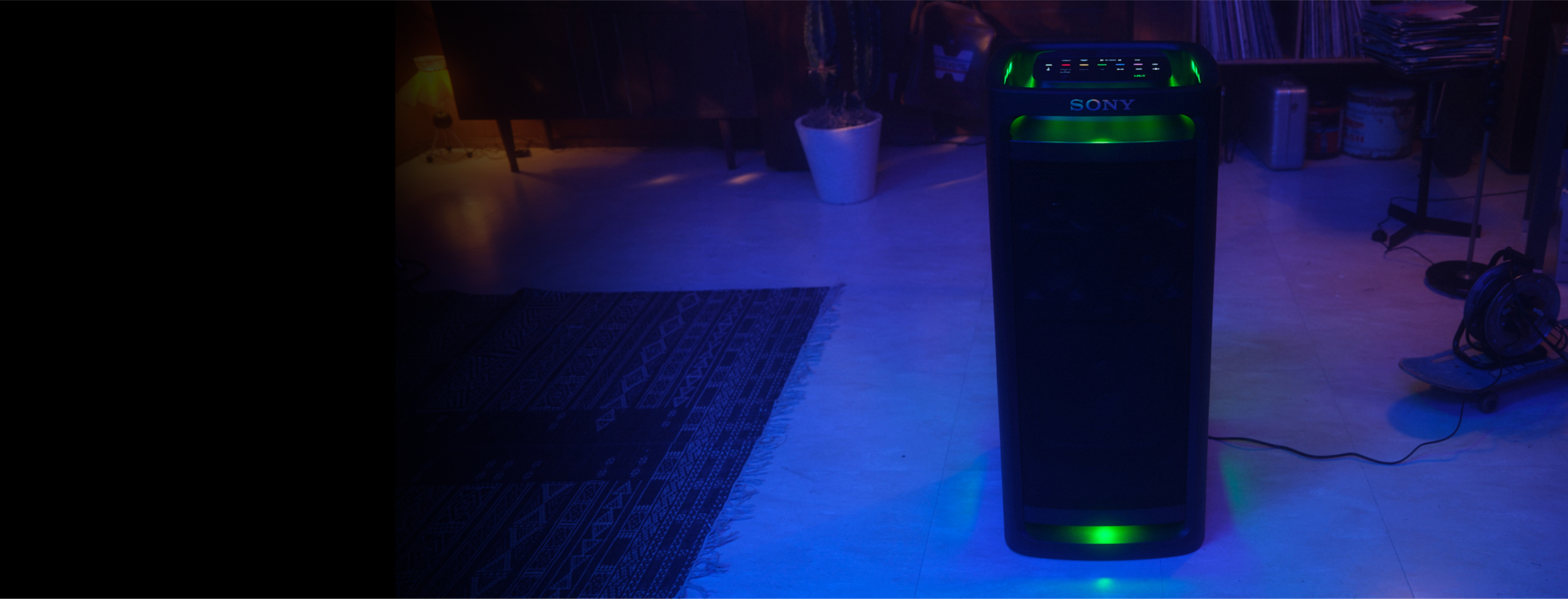 The TOWER 9AC in a dark room with the party lights on