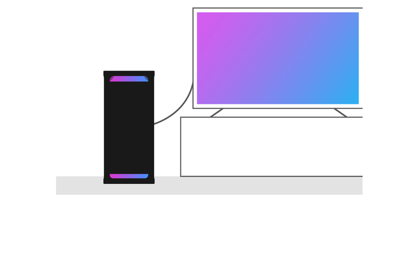 Diagram of the ULT TOWER 9AC speaker connected to a TV with an optical cable.