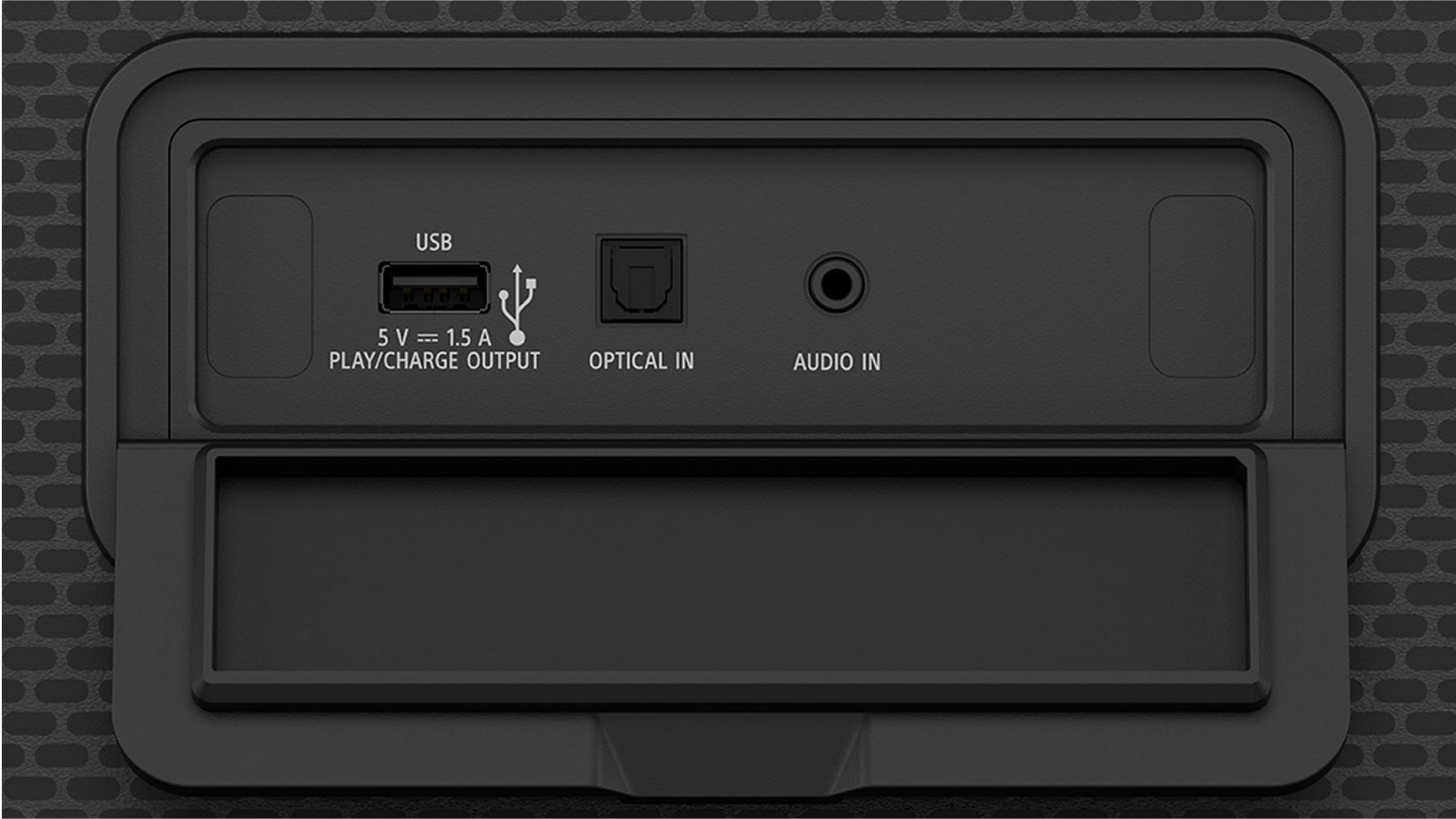A close-up of the charging ports at the rear of the ULT TOWER 9AC speaker