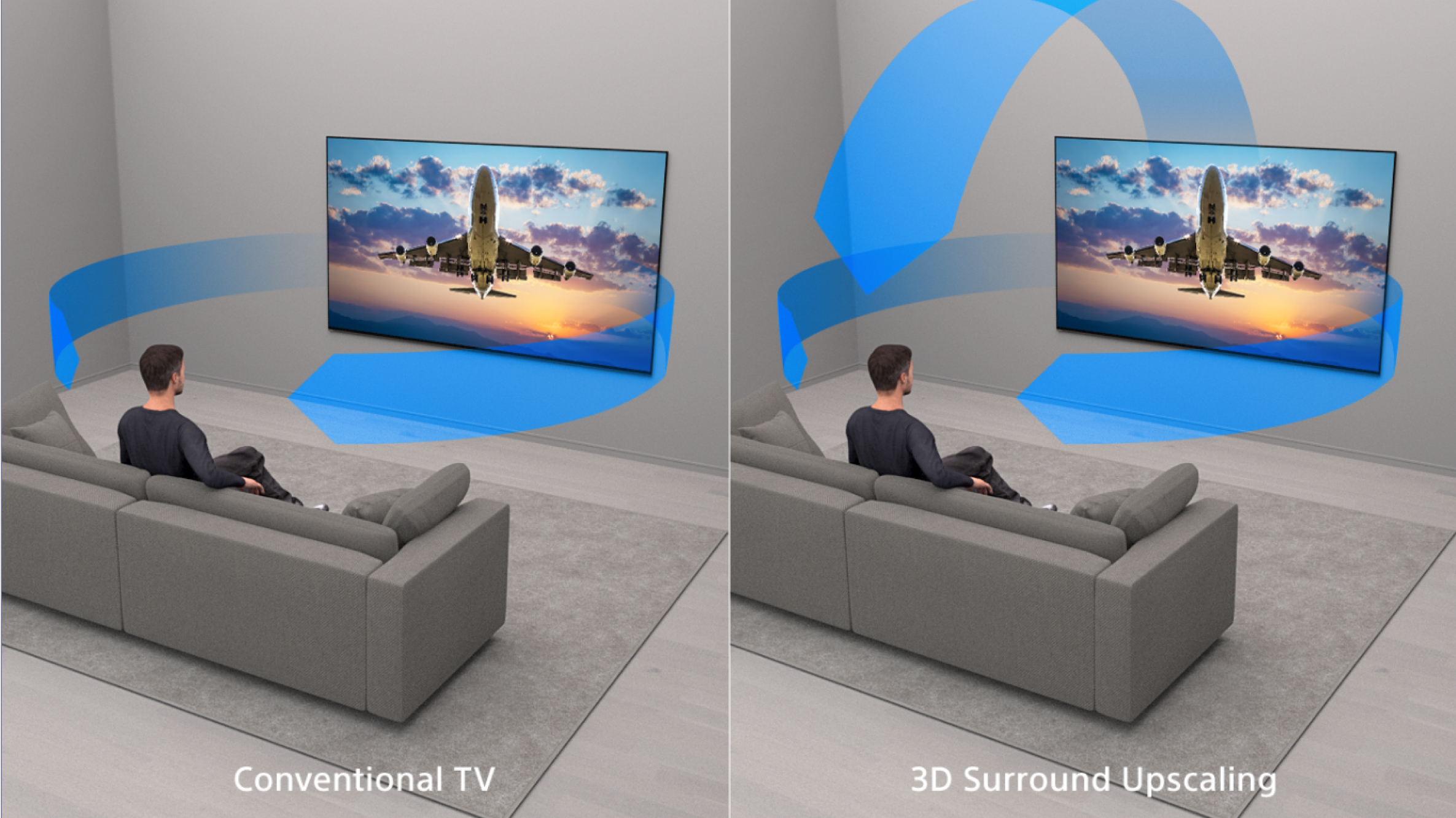 Intelligent processing upscales ordinary stereo sound to extraordinary 3D surround.